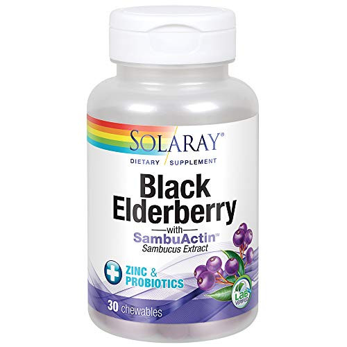 Solaray Black Elderberry Extract with Zinc Probiotics   Vitamin C   Healthy Immune System Support   30 Chewable Tablets