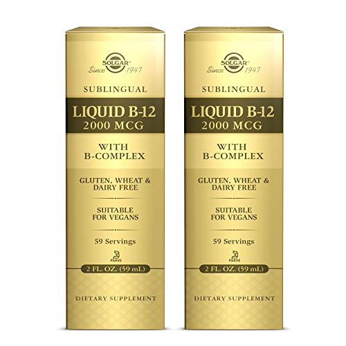 Solgar Sublingual Liquid B 12 2000 mcg with B Complex 2 fl oz   2 Pack   Supports Energy Red Blood Cells   Healthy Nervous System   Heart Health   Vegan Gluten Free   59 Servings Per Pack