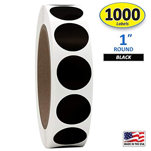 1  Solid Black Round Color Coding Circle Dot Labels on a Roll 1000 Stickers 1 inch Diameter