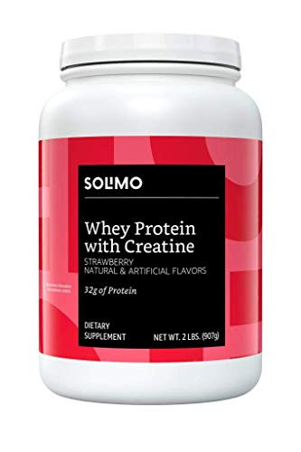 Amazon Brand   Solimo Whey Protein Powder with Creatine Strawberry 2 Pound  18 Servings