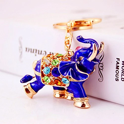 3D Luxury Elephant Keychain Sparkling Keyring Crystal Rhinestones Purse Pendant Handbag Charm  Blue