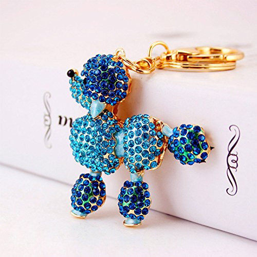 Reizteko Cute Poodle Dog Sparkling Charm Blingbling Dog Keychain Crystal Rhinestone Pendant  Blue