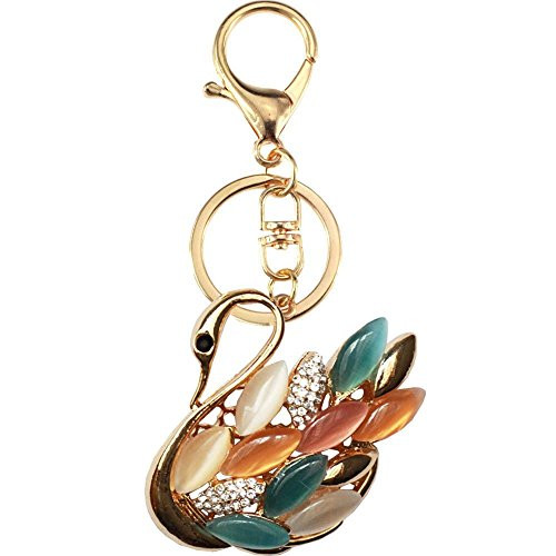 Cute Swan Keychain Sparkling Keyring Crystal Rhinestones Purse Pendant Handbag Charm  Multicolored