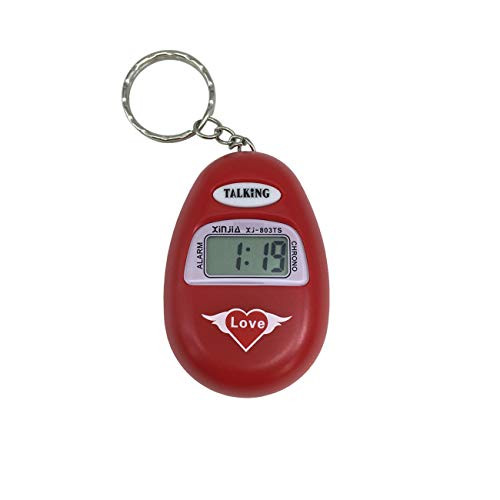 VISIONU Spanish Language Talking Key Chain Clock Big Voice with Alarm for The Old Man or Blind People  Red