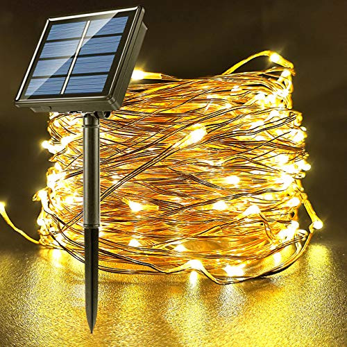 Fatpoom Solar String Lights Outdoor 66Ft 200LEDs Waterproof Decorative Copper Wire String Lights for Party Patio Garden Gate Yard Wedding Christmas  Warm White