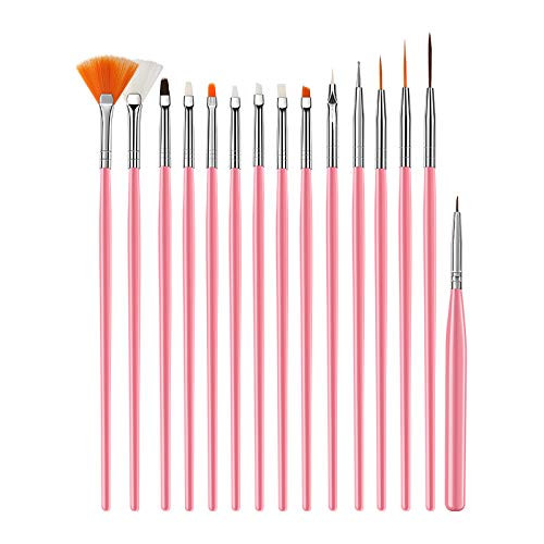 DAGEDA Nail Art Brushes 15PCS Nail Art Design Dotting Painting Drawing Polish Brush Pen Tools Stamp Nail Art Tool with Nail Painting Brushes?Pink?