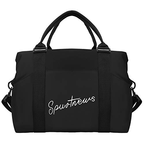 Travel Duffel Bag Sports Tote Gym Bag Workout Duffel Bag Shoulder Weekender Overnight Bag With Wet Pocket for Women   Black