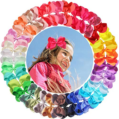 40PCS Baby Girls 6Inch Hair Bows Boutique Grosgrain Ribbon Hair Bows Alligator Hair Clips Hair Accessories for Girls Toddlers Kids Children Teens