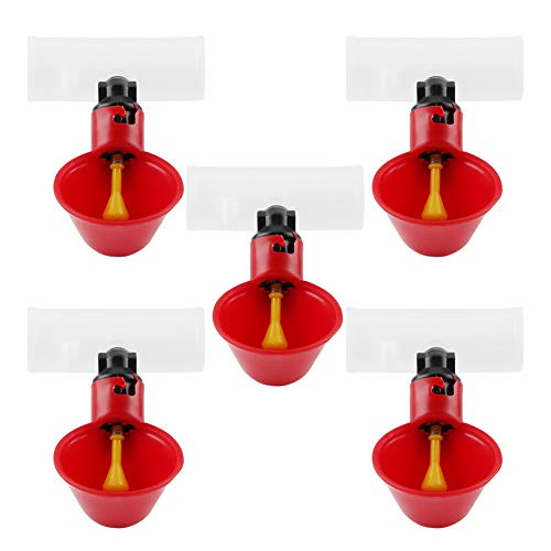 Sheens 5Pcs Automatic Chicken Drinkers Waters Poultry Watering Cups Bowls Dispenser for Pigeons Quail Hen Turkeys Geese Watering Cups Bowls Dispenser Red Plastic Backyards Chicken Flock  20mm