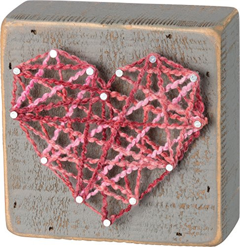 Primitives by Kathy Pink Heart Sting Art Box Sign