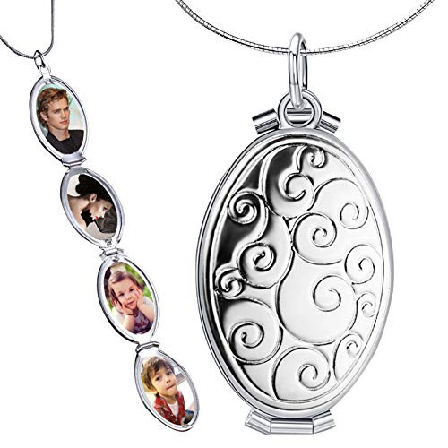 Nanafast Expanding Photo Locket Necklace Pendant 4 Pictures Locket Chain Necklaces Silver Gold Color  Memorial Gifts for Women Girls Silver Style 1