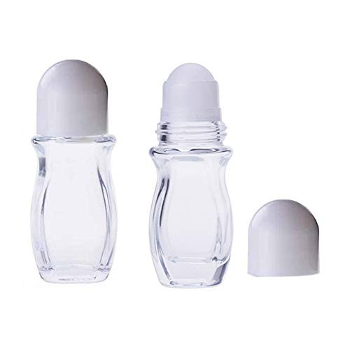 2 Pcs 1oz  30ml Clear Refillable Glass Roll On Deodorant Bottles Empty Refillable Roll On Bottles Reusable Leak Proof Massage Roller Bottles Containers Plastic Roller Ball for DIY Deodorant White Cap