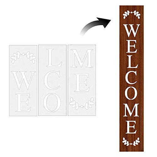 Welcome Sign Stencil Large Letter Stencils for Painting on Wood Reusable Porch Sign and Front Door Vertical Painting Stencil for Home Decor DIY Farmhouse Stencils for Holiday Decorating3PCS Welcome Sign Stencil Large Letter Stencils for Painting on Wood Reusable Porch Sign and Front Door Vertical Painting Stencil for Home Decor DIY Farmhouse Stencils for Holiday Decorating3PCS