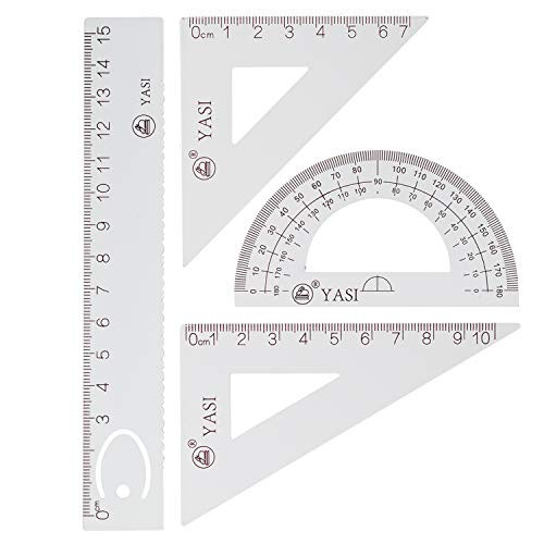 4 Pcs White Steel Scale Ruler Set2 Pcs Triangular Ruler   Protractor   Linear Ruler 4 Pack Drafting Tool for Students Draftsman Engineers GeometryDesign Graphic Examination Math Or Painting