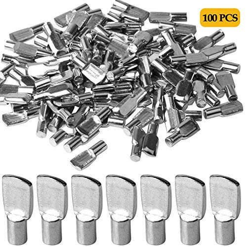 100 Packs Shelf Pins Dveda 5mm Heavy Duty Shelf Support Hardware Nickel Plated Spoon Shape Shelf Support Pegs for Furniture