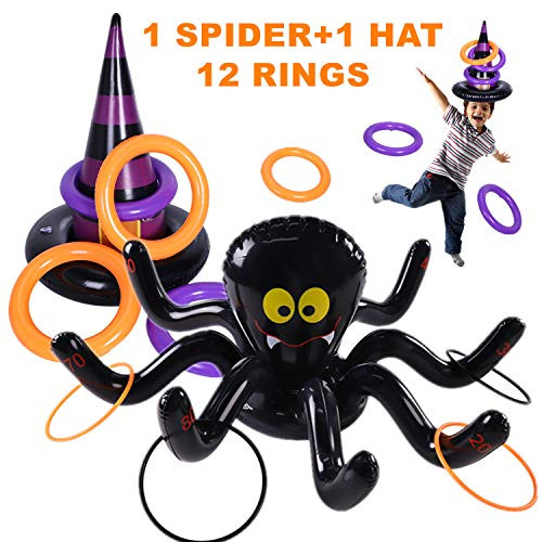 Max Fun Halloween Ring Toss Game Inflatable Spiders Witchs Hat Toss Game for Kids Halloween Party Favors Indoors Outdoors Party Game  Black Halloween