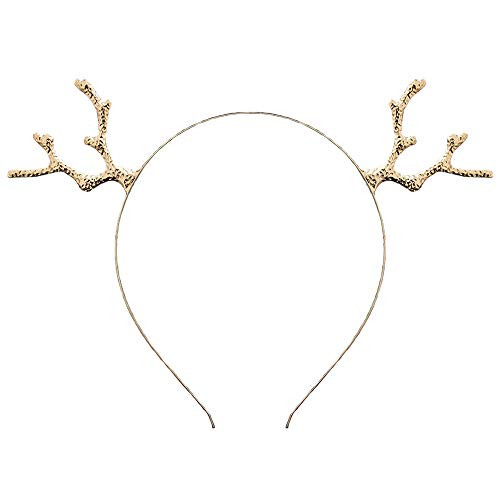 Christmas Reindeer Antlers Headband Xmas Reindeer Hair Band Women Deer Horn Headpiece Hairband Hair Hoop Holiday Party Decoration Cosplay Costume Cute Handmade Crystal Hair Accessories 1 Pack Golden