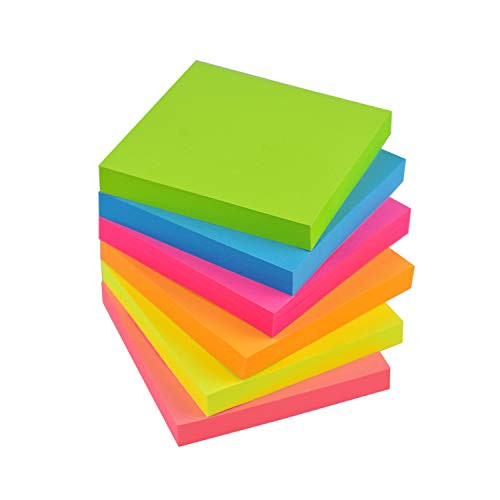 Sticky Notes 3 x 3 Self Stick Notes 6 Bright Color 6 Pads 100 Sheets Pad