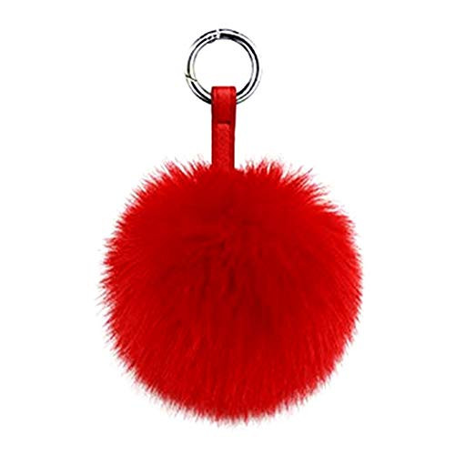 Genuine Fox Fur Pom Pom Keychain Bag Charm Car Purse Charm Fluffy Fur Ball for Car Key Ring Handbag Tote Bag Pendant  Red