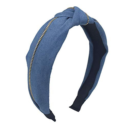 MHDGG Knot Headband for Women GirlsDenim Zipper Wide Headbands Turban Headband Hair Band Vintage Bandana Hairband Elastic Hair Hoops Hair Accessories for Women and GirlsLight