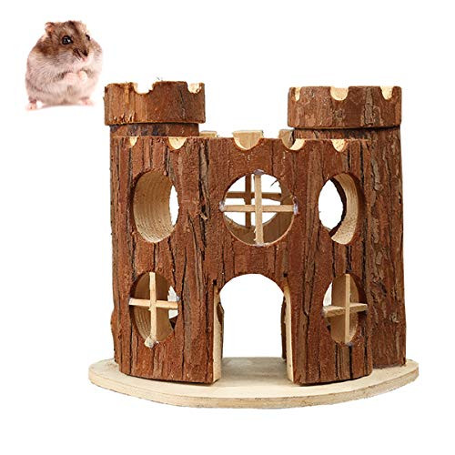 Hamster Wooden House Small Animals Hideout Hut for Dwarf Hamster Cage Sleeping Cabin  A  Castle House
