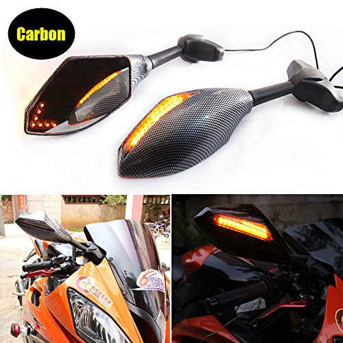 Motorcycle Carbon Rearview Mirrors With LED Turn Signal For Honda Kawasaki Suzuki  Carbon Smoke Len