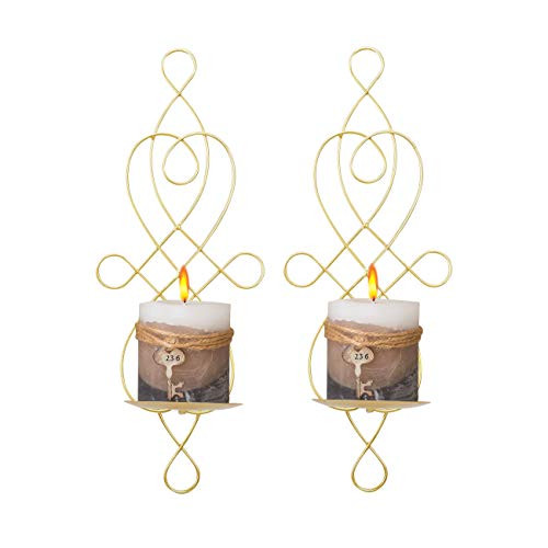 Wall Sconce Tea Light Candle Sconces Elegant Swirling Iron Hanging Wall Mounted Decorative Candle Holder for Home Decorations Weddings Events 2 Piece Gold