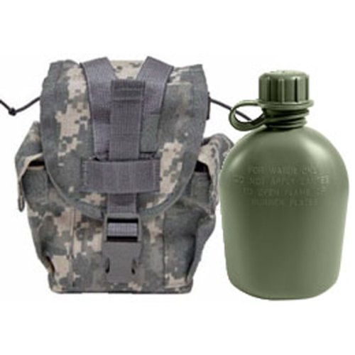 Military Outdoor Clothing Never Issued U.S. G.I. 1 quart Olive Drab Military Canteen with Previously Issued U.S. G.I. 1 quart ACU MOLLE Canteen/General Purpose Pouch