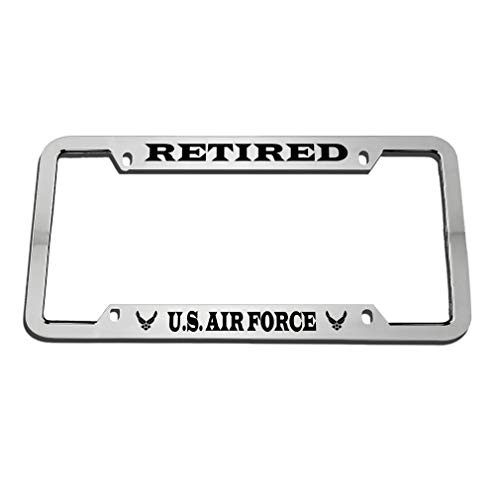 Speedy Pros Us States Air Force Retired Metal Military Zinc Metal License Plate Frame Car Auto Tag Holder Chrome 4 Holes Speedy Pros Us States Air Force Retired Metal Military Zinc Metal License Plate Frame Car Auto Tag Holder Chrome 4 Holes
