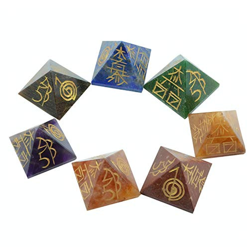 Healing Crystals Pyramid Chakra Stones 7 Energy Charged Reiki Engraved Chakra Balancing Health Gemstones Spiritual Healing Quartz Crystal Stones 20 25mm