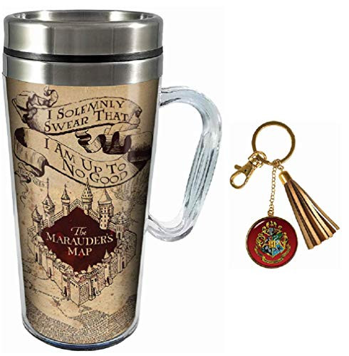 Spoontiques Harry Potter Bundle Mischief Managed Travel Mug and Hogwarts Keychain