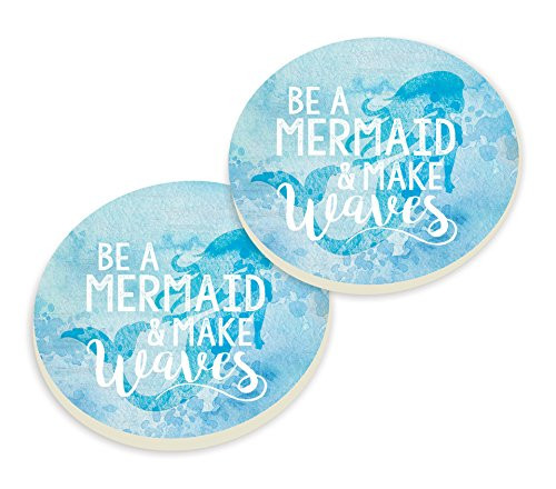 P Graham Dunn Be a Mermaid & Make Waves Blue Watercolor 3 x 3 Ceramic Car Coasters 2 Pack