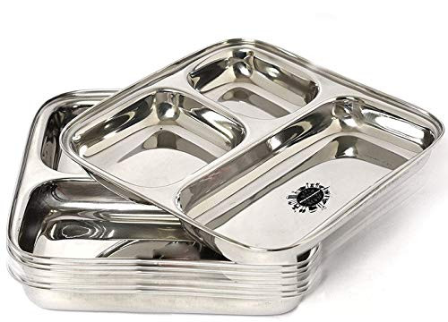 King International 100 Stainless Steel Three in one Dinner Plate Three sections divided plate Three section plate Set of 6 Mess Trays Great for Camping 245 cm King International 100 Stainless Steel Three in one Dinner Plate Three sections divided plate Three section plate Set of 6 Mess Trays Great for Camping 245 cm