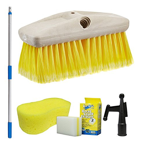 Star brite 040091 1FF Boat Brush 3  6  Handle Combo with 8  Soft Fiber Brush Yellow