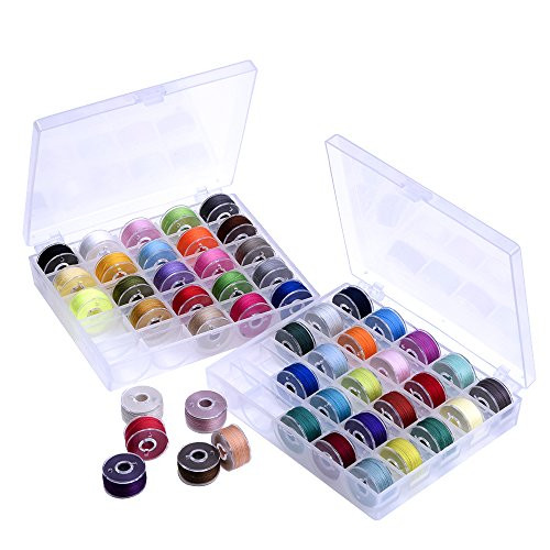 Outus Prewound Thread Bobbins with Bobbin Box for Brother/Babylock/Janome/Elna/Singer, Assorted Colors, 50 Pieces