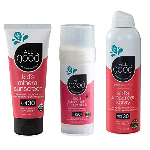 All Good Baby   Kids Mineral Sunscreen Combo Pack   SPF 50 Butter Stick SPF 30 Lotion   Spray   Coral Reef Safe   Zinc Oxide