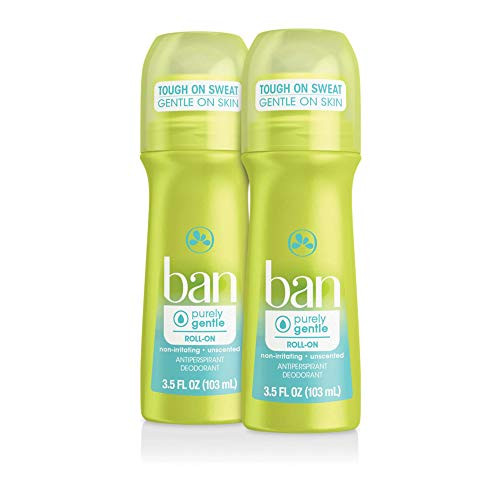 Ban Roll On Antiperspirant Deodorant Purely Gentle 35 Ounce for Sensitive Skin Unscented No White Residue Non Irritating 24 Hour Odor and Wetness Protection  Pack of 2   24918
