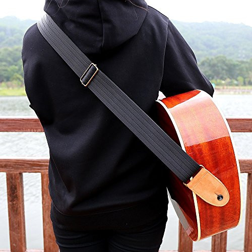 Guitar Strap with Suede Leather Ends for Electric Guitar Acoustic Guitar and Bass Includes 2 Safety Locks 1 Leather made Guitar Strap Button Best for Guitar Players  Black