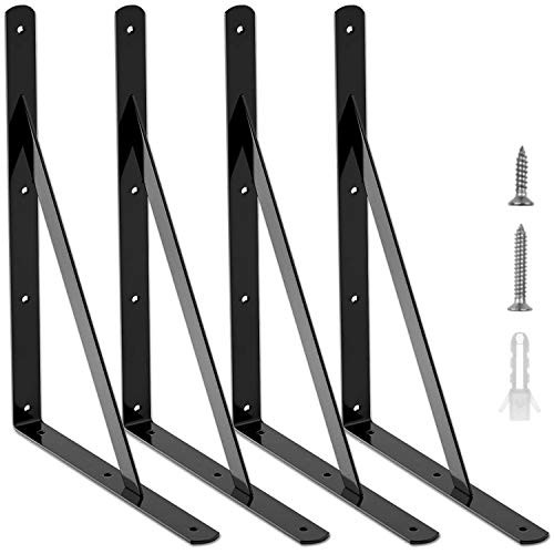 STARVAST 4 Pack Heavy Duty Shelf Brackets 118 x 75 inch Floating Shelves Black Triangle Shelf Brackets 90 Degree Angle Wall Mounted Shelf Supporter Corner Bracket  300x190mm