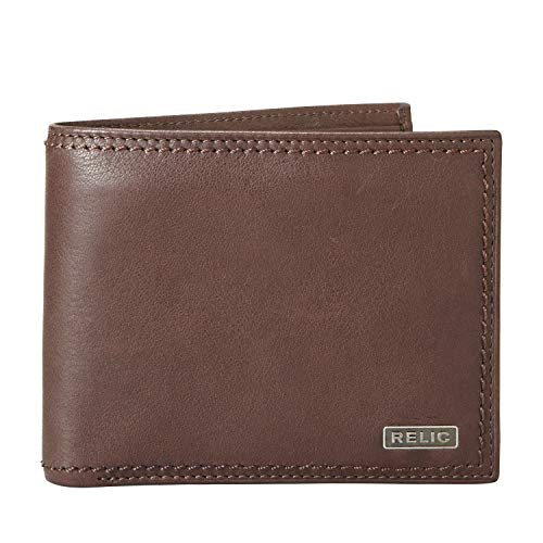 Relic by Fossil Men s Leather Traveler Bifold Wallet Mark Brown One Size