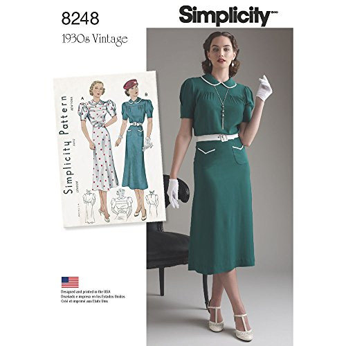 Simplicity Pattern 8248 D5 Misses' Vintage 1930s Dresses, Size D5 (4-6-8-10-12)