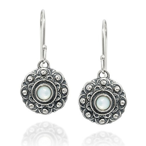 Stera Jewelry Women s Antique Style 925 Sterling Silver Mother of Pearl Flower Earrings Stera Jewelry Women s Antique Style 925 Sterling Silver Mother of Pearl Flower Earrings