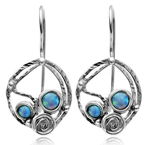 Stera Jewelry 925 Sterling Silver Round Earrings with 2 Created Blue Fire Opals and Decorative Spiral Design Stera Jewelry 925 Sterling Silver Round Earrings with 2 Created Blue Fire Opals and Decorative Spiral Design
