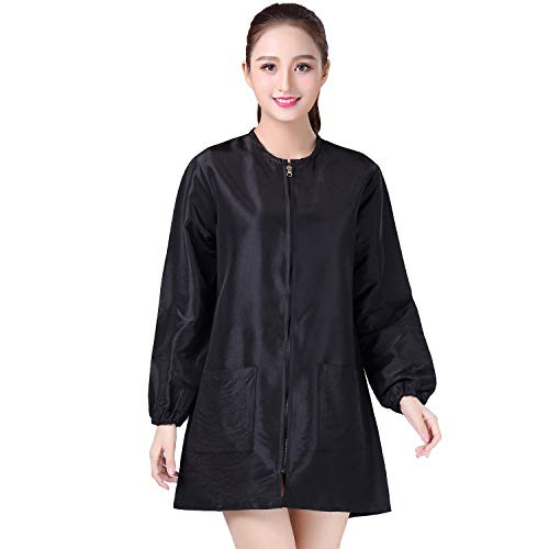 KAHOT Professional Salon Smock Stylist Jacket Cosmetology Uniform Zipper Hairdressing Cape Hairdresser Work Clothes Hair Beauty SPA Guest Client Kimono Gown  M Black