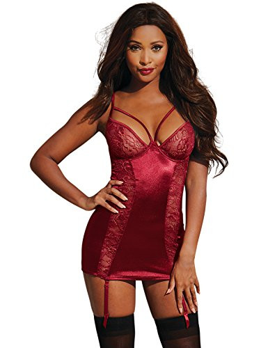 Dreamgirl Women s Stretch Lace Garter Slip with Strappy Cup Garnet M