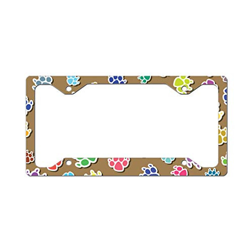 Custom License Plate Frame Dog Paw Footprint Seamless Pattern Aluminum Cute Car Accessories Narrow Top Design Only One Frame