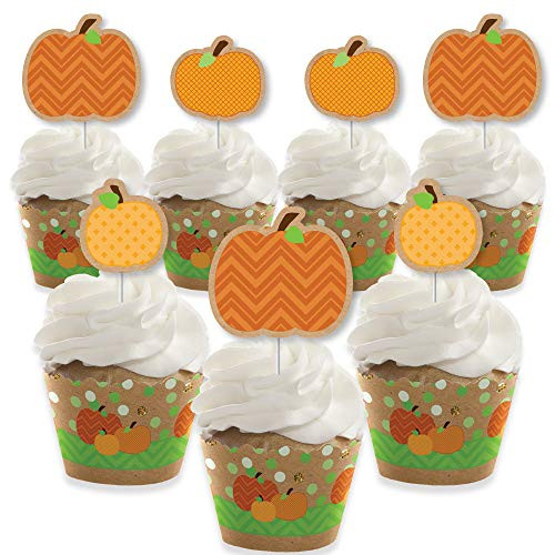 Big Dot of Happiness Pumpkin Patch   Cupcake Decoration   Fall Halloween or Thanksgiving Party Cupcake Wrappers and Treat Picks Kit   Set of 24