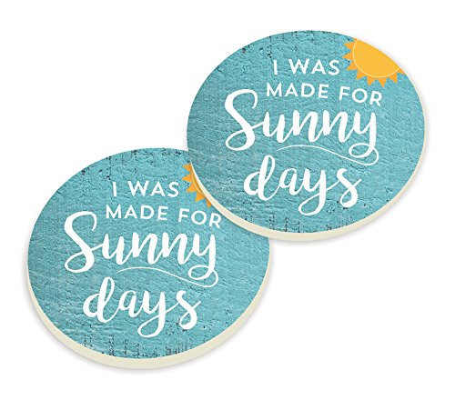 P. GRAHAM DUNN I was Made Sunny Days Teal Distressed 3 x 3 Ceramic Car Coasters 2 Pack