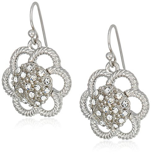 1928 Jewelry Silver Tone Crystal Flower Drop Earrings
