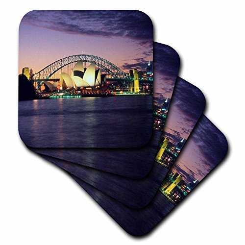 3dRose CST 66291 3 Sydney Australia Purple and Pink Sunset Ceramic Tile Coasters Set of 4